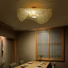 Japanese Style Bamboo Straw Hat Ceiling Lamp