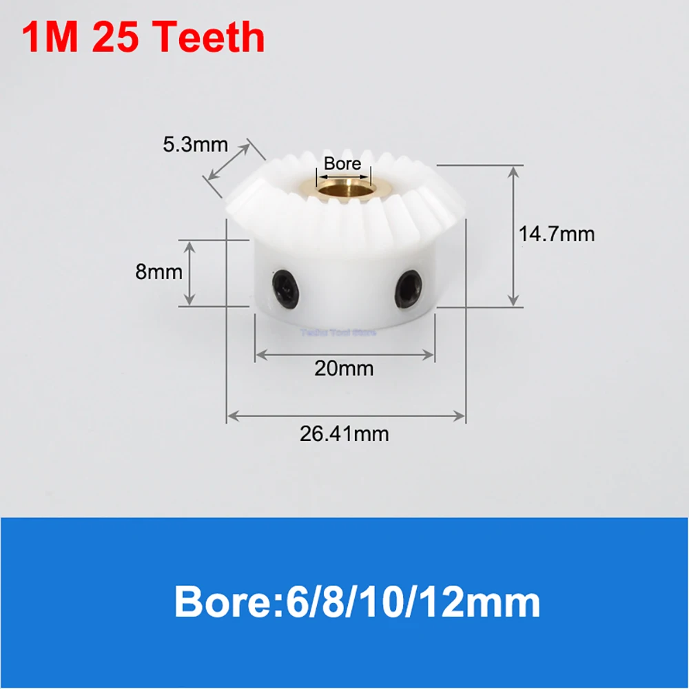 1pc 1:1 Bevel Gear 1/1.5Mod 20-30 Teeth White POM Equal Diameter Bevel Gear 90 Degrees Meshing Angle Plastic Gears Bore 4-12mm