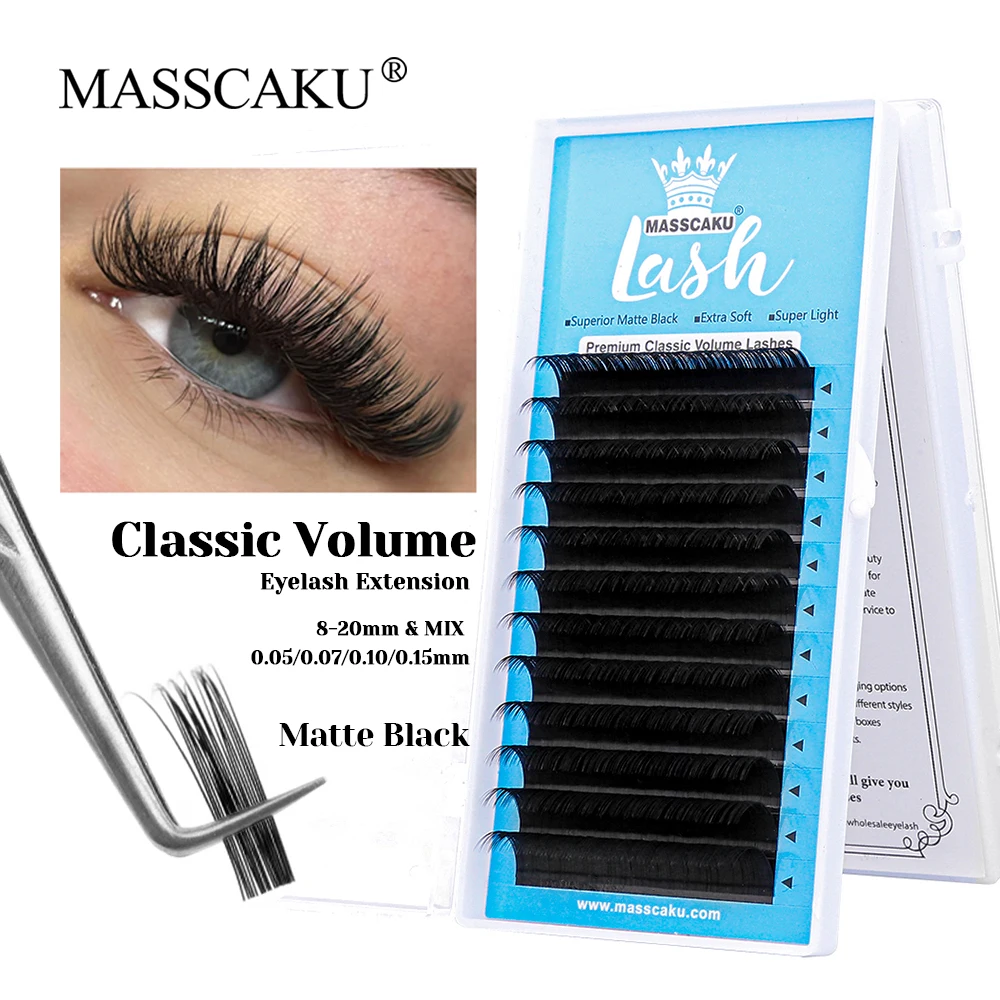 New Arrival MASSCAKU 8-20mm and Mix Length Natural Look Makeup Lash Matte Black Handmade Classic Regular Lashes for Beauty Salon