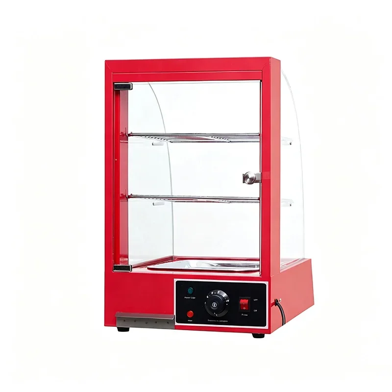 Commercial Red Curved Three-Tier Heated Holding Cabinet, Food Holding Display Cabinet, Prepared Foods Display (Customized)