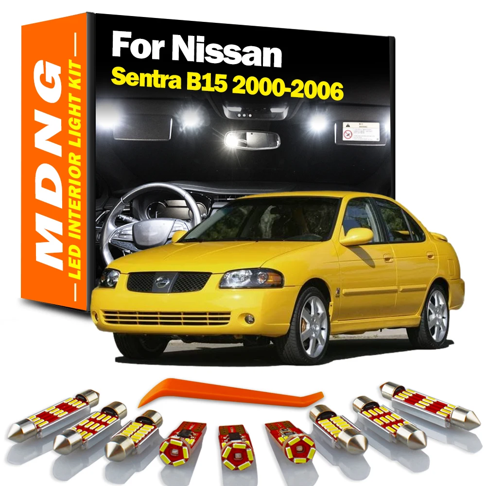 MDNG 8Pcs Accessories For Nissan Sentra B15 2000 2001 2002 2003 2004 2005 2006 Car Bulbs LED Interior Reading Map Dome Light Kit