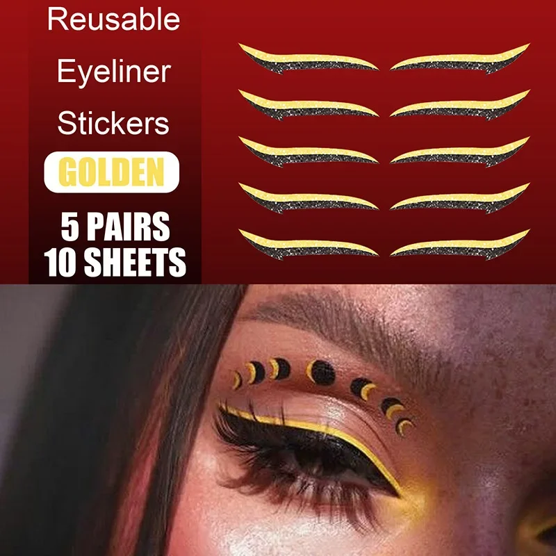 5 Pairs Reusable Glitter Eyeliner Stickers Waterproof Self Adhesive Eyeliner Double Eyelid Line Makeup Tools Eyelid Line Sticker