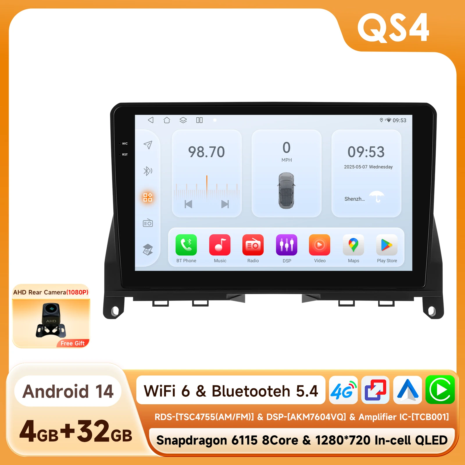 Hizpo 1280x720 Android 14 Intelligente Auto Multimedia Videospeler met Touchscreen voor Mercedes Benz W204 C-Klasse S204 2007-2010 GPS