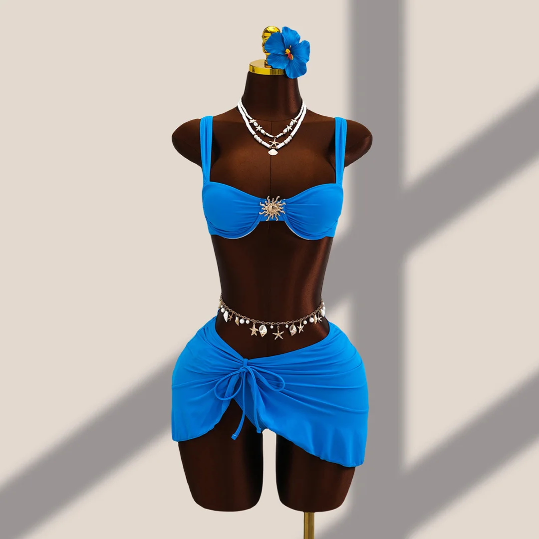 3-teiliges Set mit Rüschenrock, Bügel-Bikini, Damen-Badeanzug, Damen-Bademode, dreiteiliges Bikini-Set, Badebekleidung, Badeanzug, Schwimmbekleidung V7683H – Detail 20