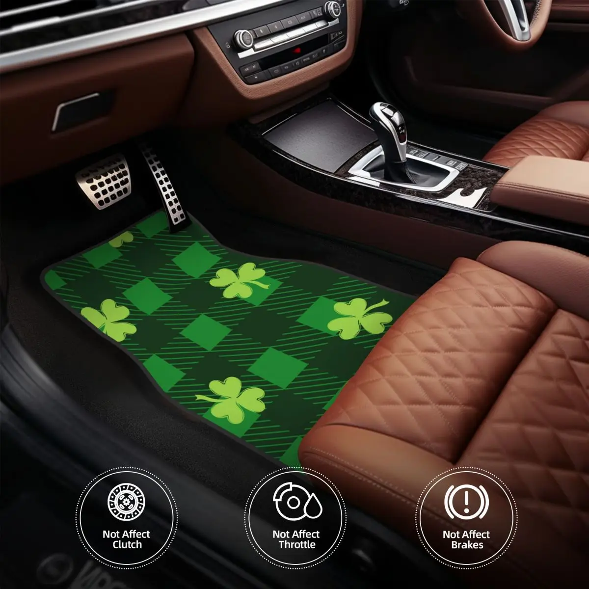 Saint Patricks Day Four Leaf Clover Floor Mats for Cars All-Weather Anti-Slip Floor Mats Liner Full Set Car Accessories