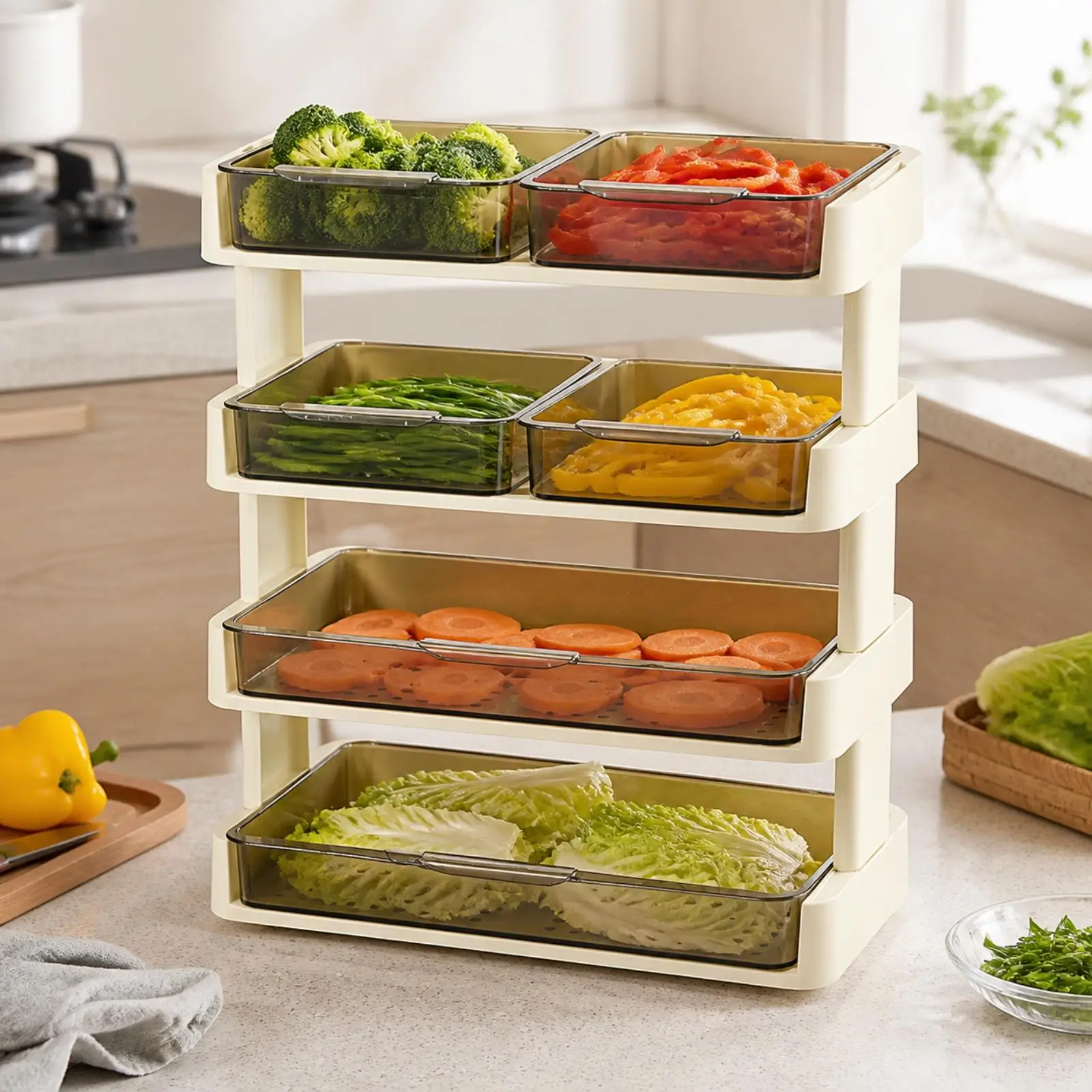 Space Saving Rotating Serving Tray Kitchen Organizer for Condiments Spices and Cooking Tools PP Countertop Shelf