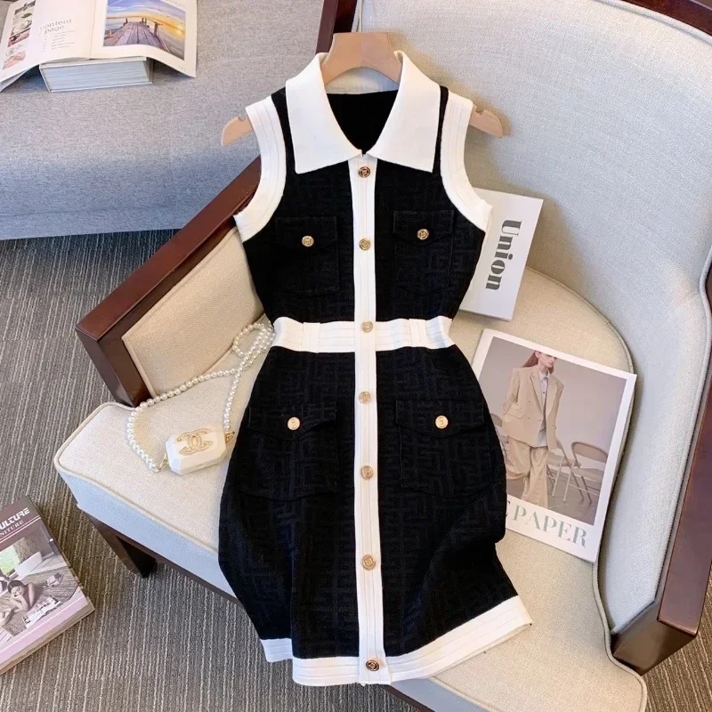 

Модное летнее платье без рукавов, женское сексуальное тонкое черное белое женское платье, платья для женщин, вязаное мини-платье на бедрах Q34