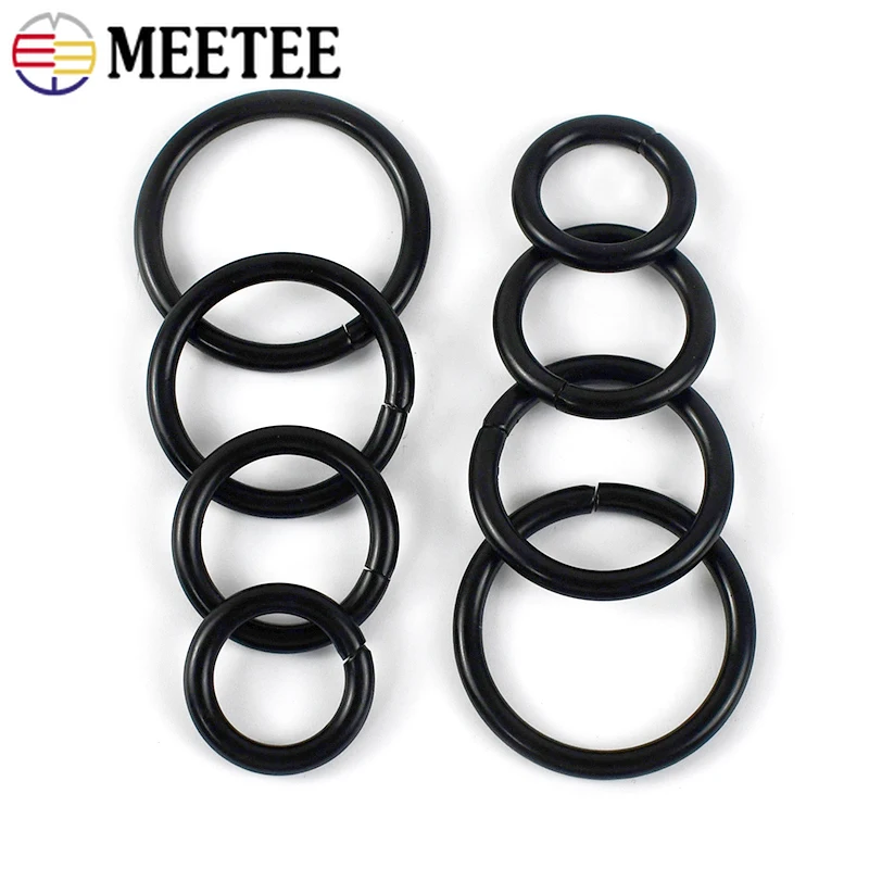 30/50Pcs Meetee 12-50mm Black Metal Buckles Bag Strap O Ring Hat Belt Circle Connection Clasp Hook DIY Clothes Parts Accessories