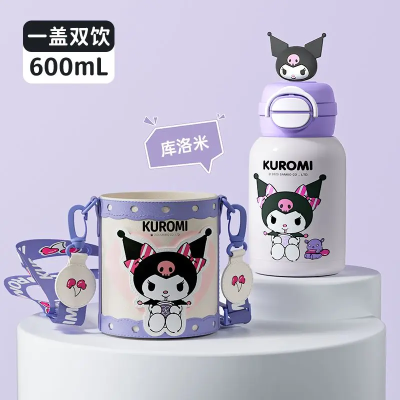 600ml Hello Kitty Cinnamoroll kuromi DIY sports water bottle thermal water bottle cute anime outdoor cup VS storage bag gift for