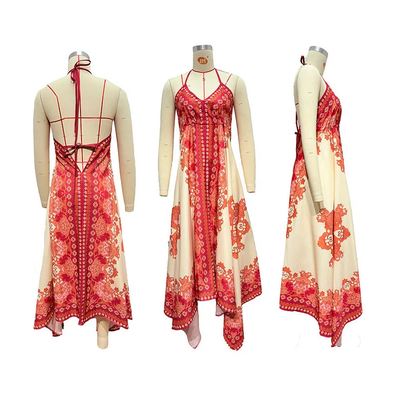 Women's Dress Off-Shoulder V-Neck Floral Print Long Elegant A-Line Evening Dress Spaghetti Straps Boho Holiday Beach Party Gown