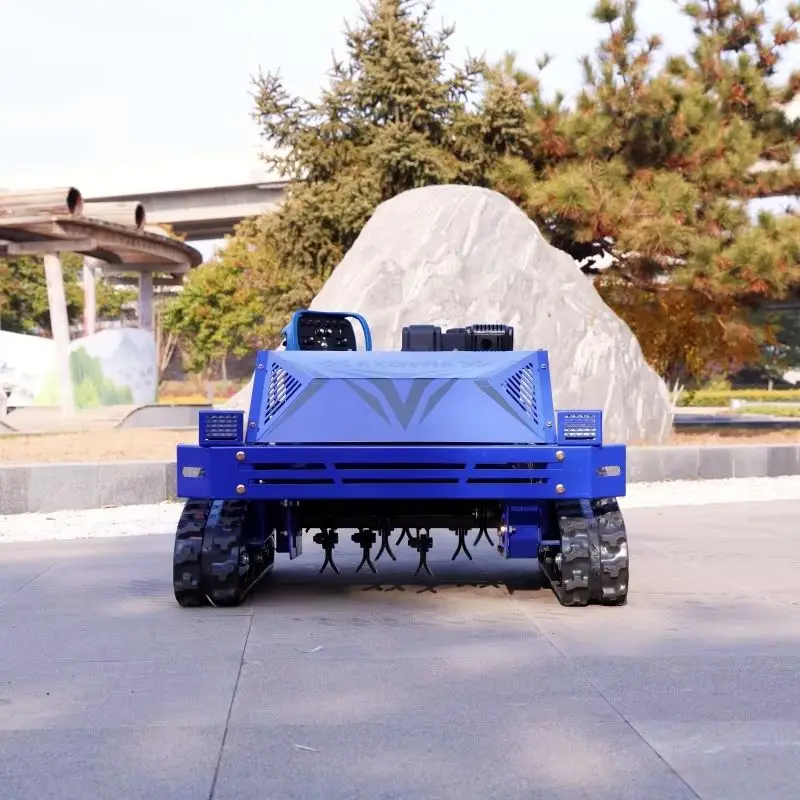 

Customized all terrain lawn mower for sloping land, track type intelligent remote control rotating weeding machine