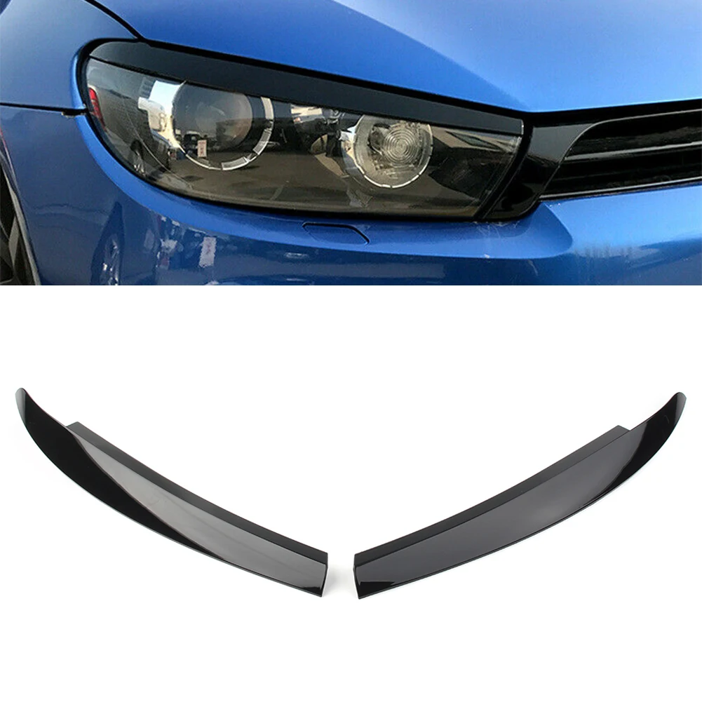 1Pair Glossy Black Car Head Light Lamp Eyebrow Eyelid Cover Trim For VW Scirocco 2009 2010 2011 2012 2013 2014 2015 2016 2017