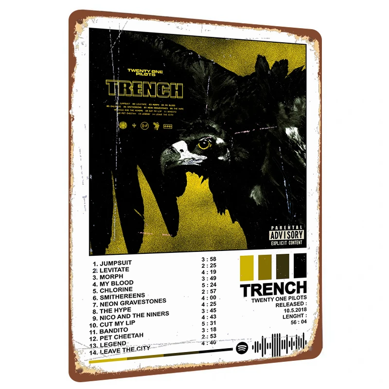 Twenty One Pilots Trench Album Cover Metal Wall Art Decorative Iron Poster for Music Fans Room Decoration