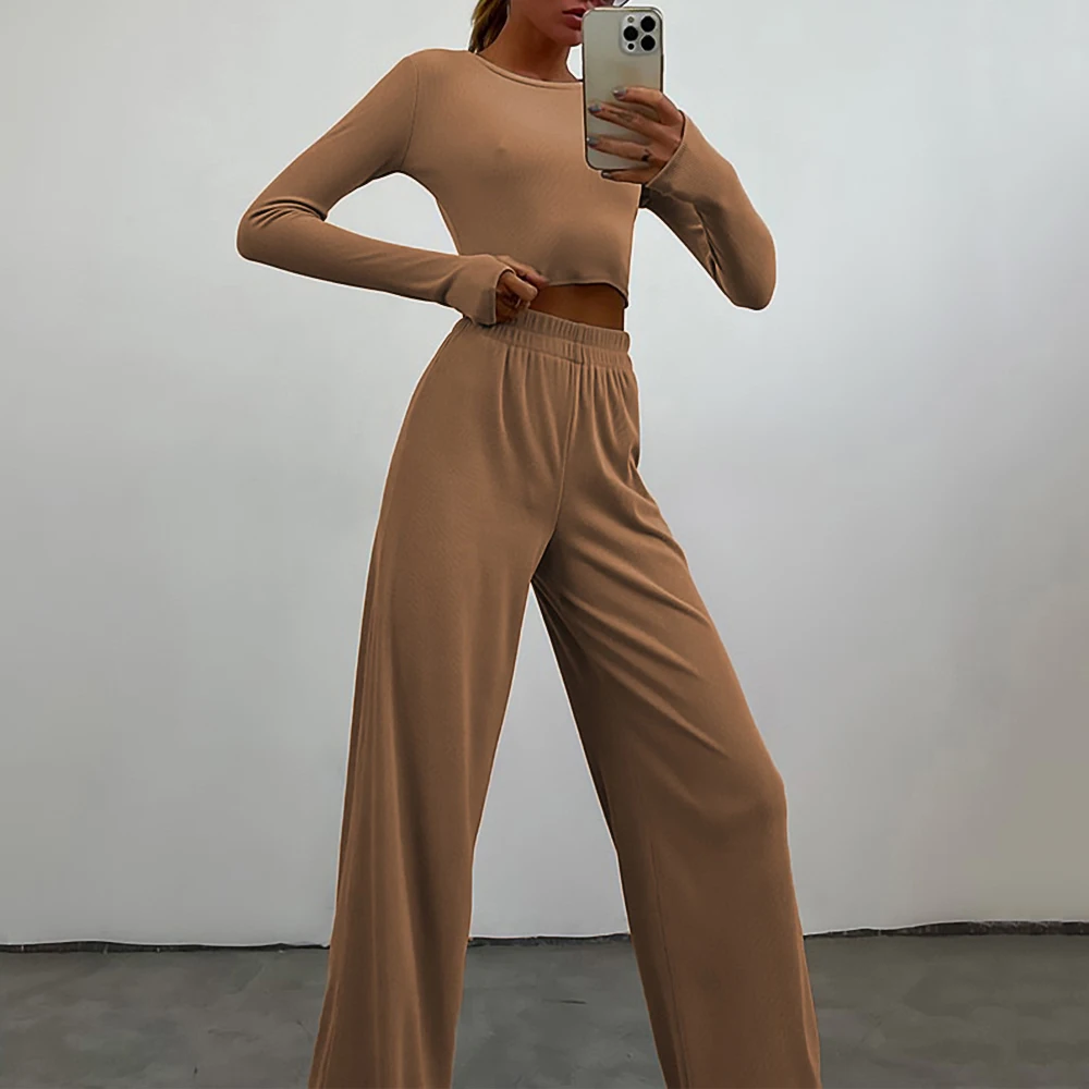 Traje casual de moda de manga larga para mujer Nuevo conjunto de dos piezas de Europa y EE. UU. Conjunto de pantalones pit