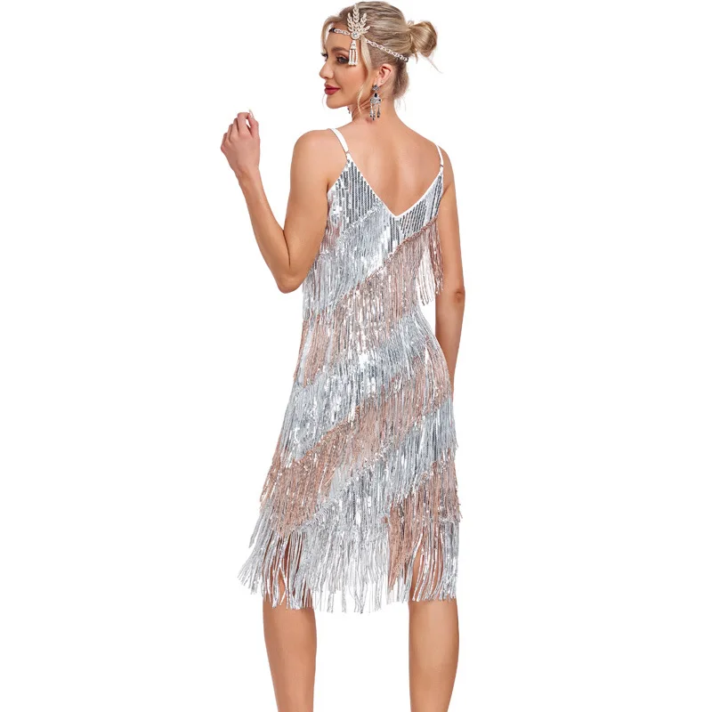 세련된 우아한 섹시한 스팽글 술 열정적이고 제한 없는 댄스 드레스 나이트 클럽 파티 호스트 삼바 댄스 스커트