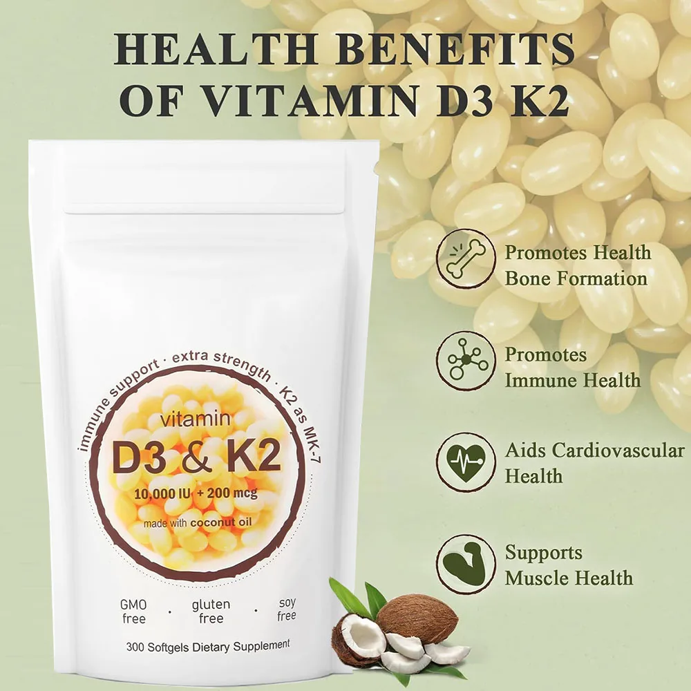 

180/300 Vitamin D3 K2 | Contains Virgin Coconut Oil | 2-in-1 Vitamin D and K Complex | High Potency