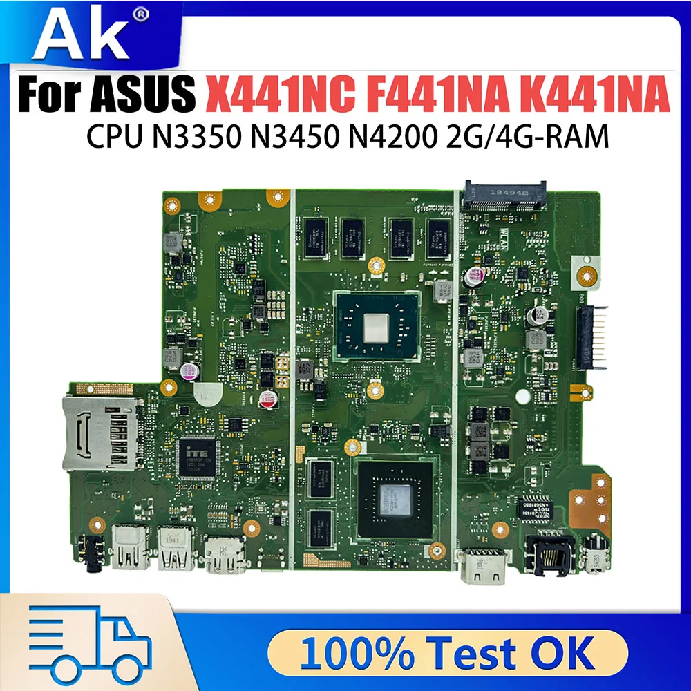 

X441NC Mainboard For Asus X441NA X441N A441N F441NA K441NA Laptop Motherboard N4200 N3350 N3450 CPU 2G 4G RAM