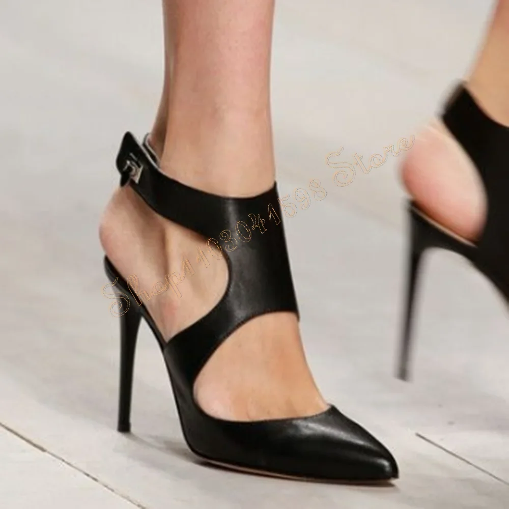 

Black Pointed Toe Cut Out Pumps Stilettos High Heels Matte Leather High Heel Shoes for Women Heels 2025 New Zapatos Para Mujere