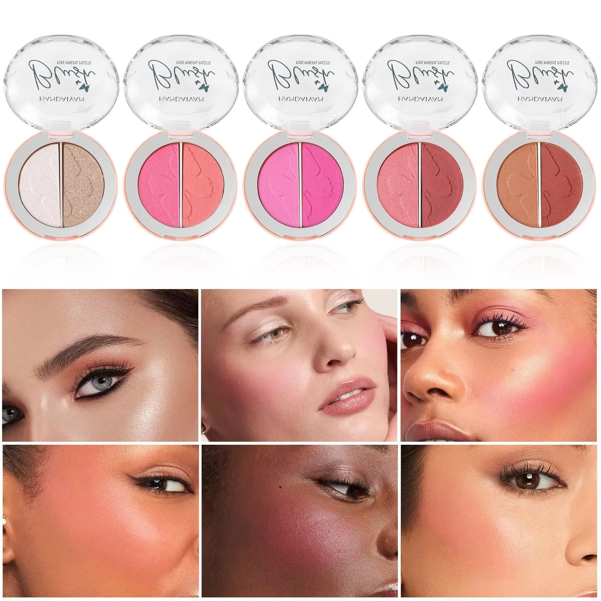 

Two-color Blush Palette LongLasting Waterproof Highlighter Eyeshadow Blush Non-fading Shimmer Blush Cream Makeup.