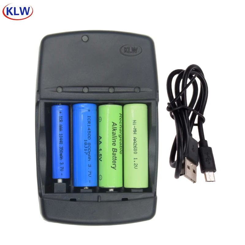 

4 slot smart USB Battery Charger for AA AAA 1.2V NiMh NiCd 1.5V Alkaline 14500 16340 10440 10340 3.7V Li-ion battery charger