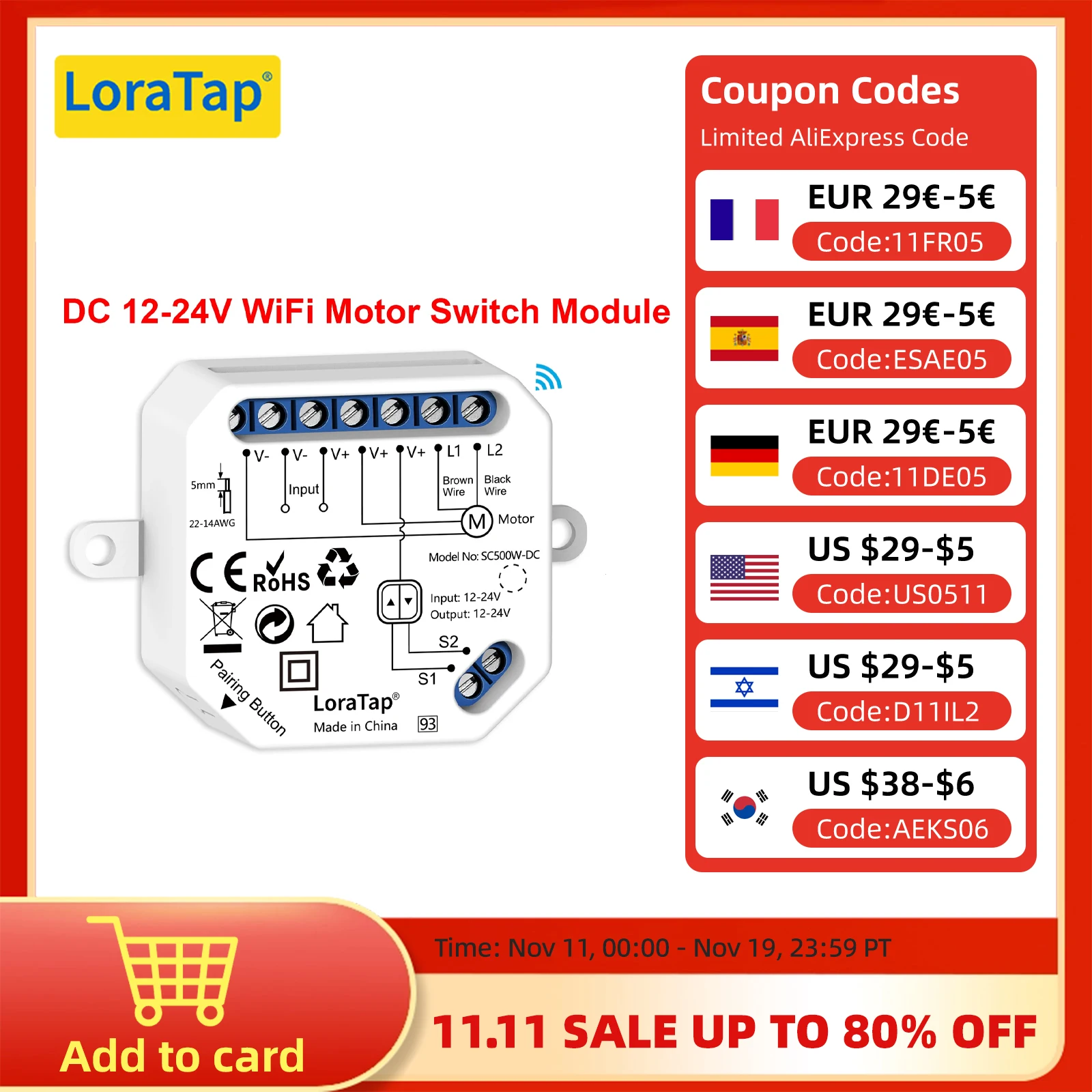 

LoraTap Tuya Smart Life DC 12-24V Switch Module for Roller Shutter Pool Cover Electric Motor Voice Control by Google Home Alexa