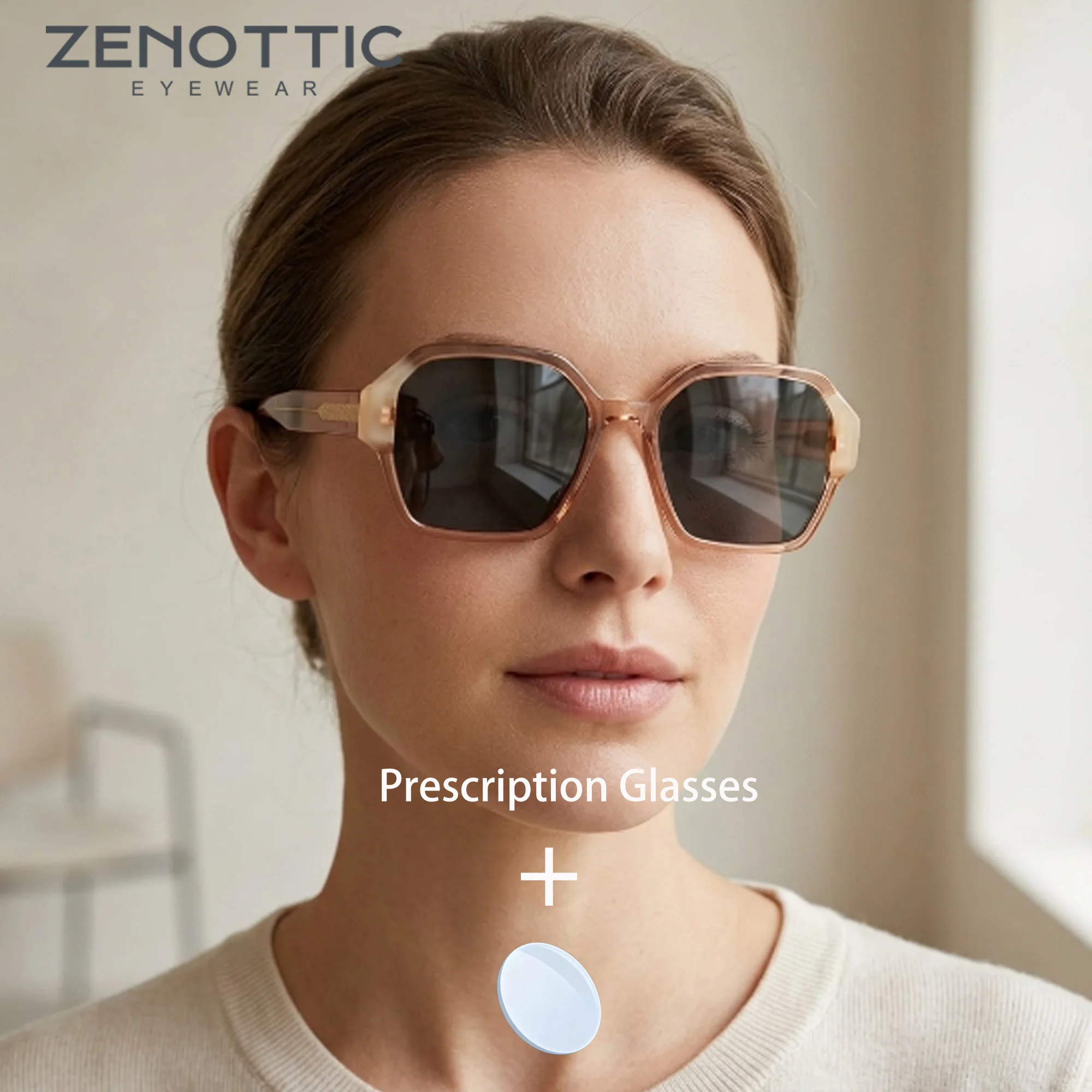 ZENOTTIC Women S Size Polygon Acetate Prescription Sunglasses Polarized UV400 Fashion Design Simple Casual Eyewear