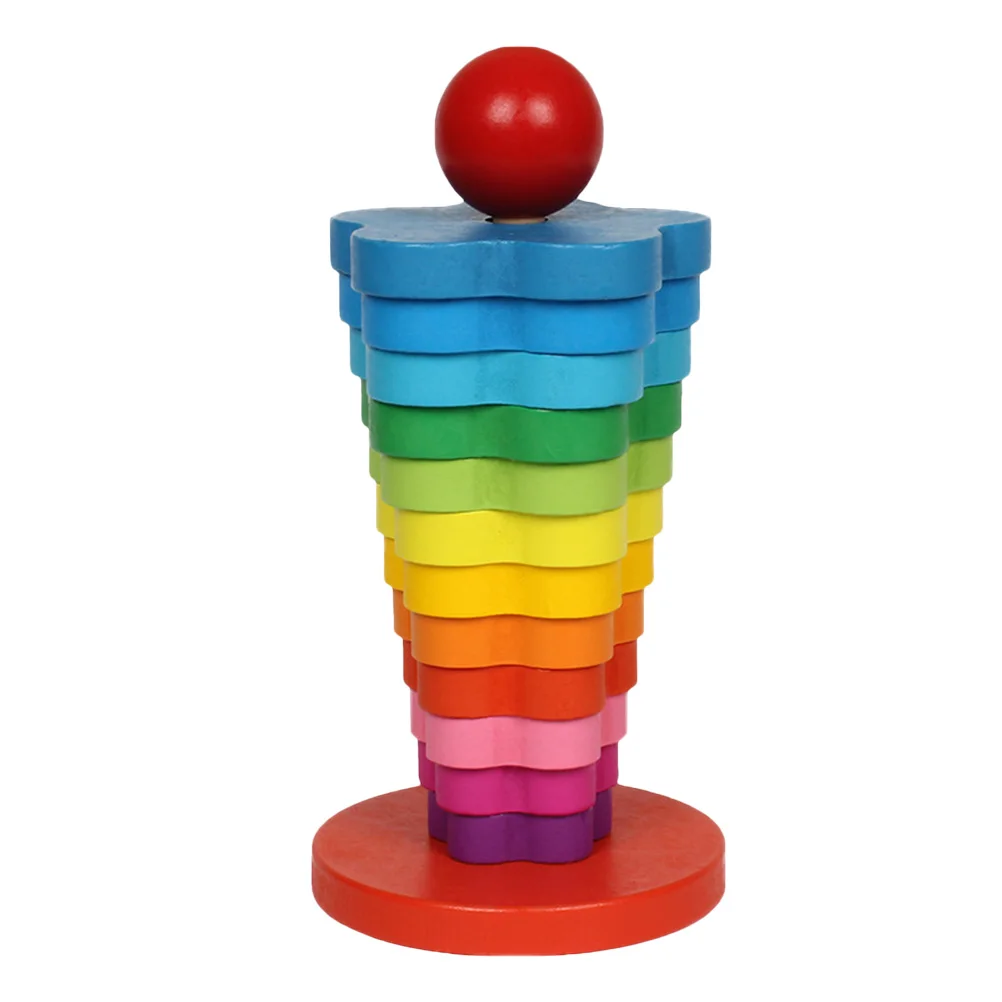 

Rainbow Block Column Toy Kids Stacking Early Learning Plum Bossom Game Wooden
