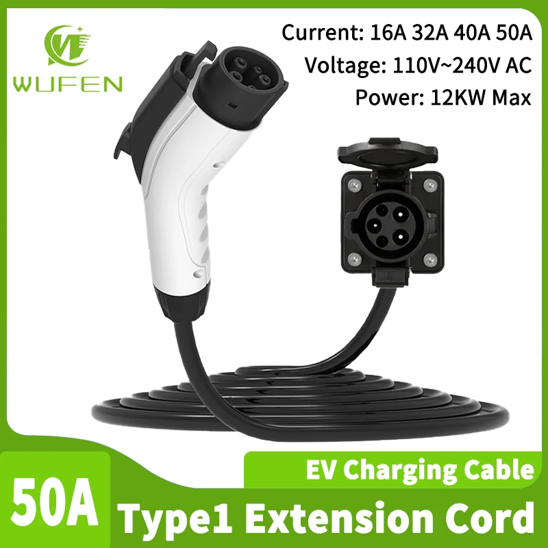 WUFEN شاحن سيارات كهربائية J1772 تمديد الحبل 50A ماكس 12KW نوع 1 إلى J1772 EV كابل شحن نوع 1 تمديد الحبل ل J1772 EVs/PHEVs