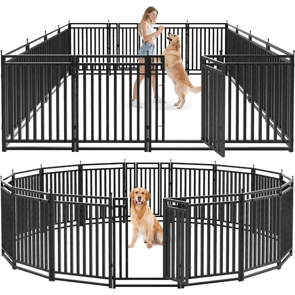 

Dog Fence Outdoor for Yard Dog Playpen Indoor 40" Height 16 Panels ,Dog Kennel for RV Camping(Black-Silver)