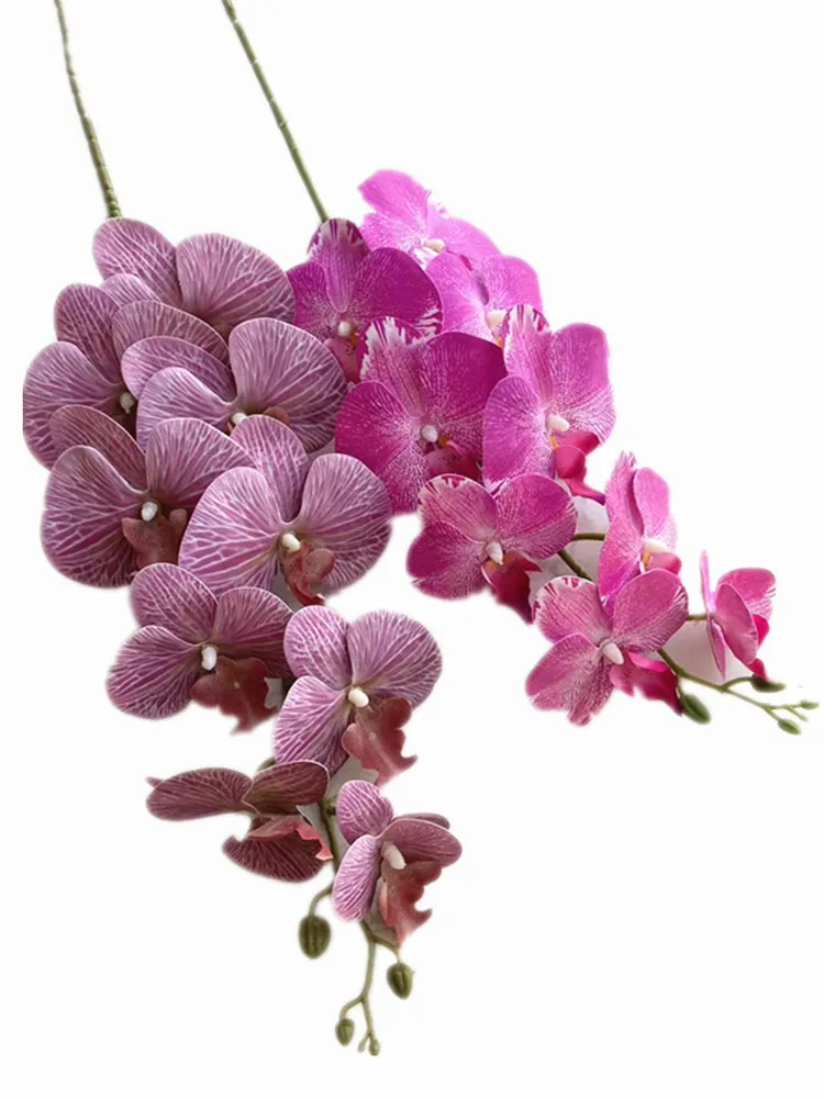 One  Artificial Orchids Stems 9 Flowers Real Touch Good Quality Latex Phalaenopsis Orchid Plant