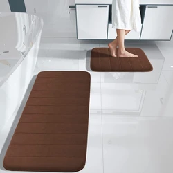 Inyahome Comfortable Floor Bath Rug Mats Oversized Extra Long Non-Slip Absorbent Mat Runner for Shower Memory Foam Carpet  Brown