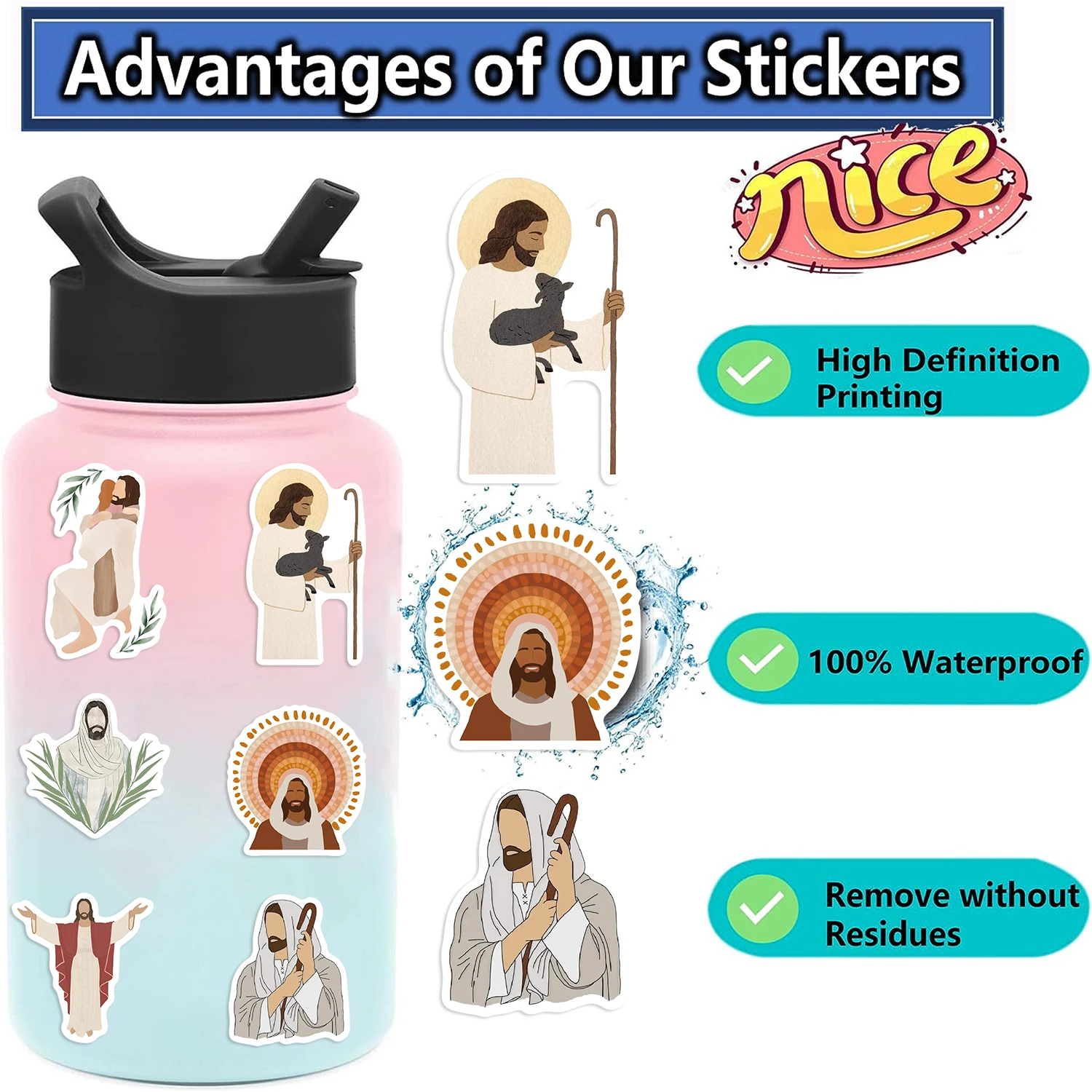 52PCS Jesus Stickers Aesthetic Christian Decals for Laptop Phone Case Planner Journal Notebook Water Bottle Sticker