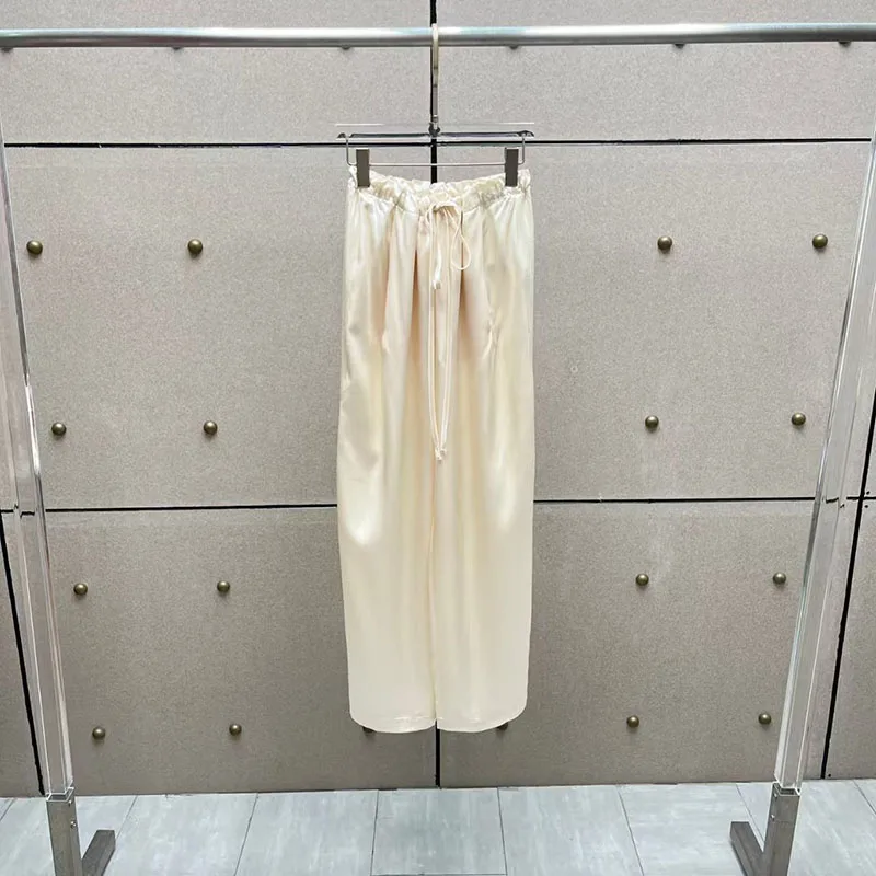 Women's Drawstring Casual Pants, High-Quality Versatile Low-Rise Wide-Leg Pants for Work, 2026, New Arrival, Y2K, Satin Pants