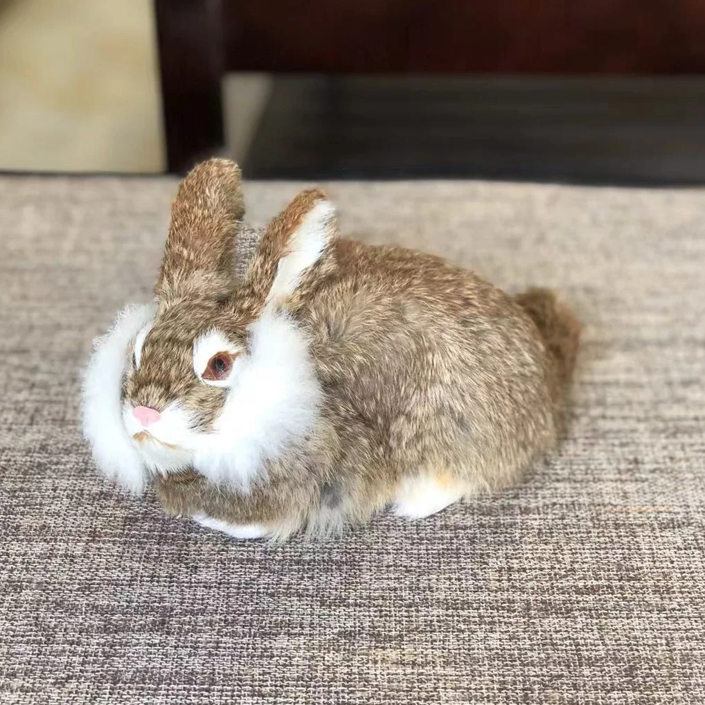 Jouets en peluche de simulation de lapin réaliste pour enfants, joli jouet en peluche de beurre d'animal, décorations d'artisanat, cadeau d'anniversaire