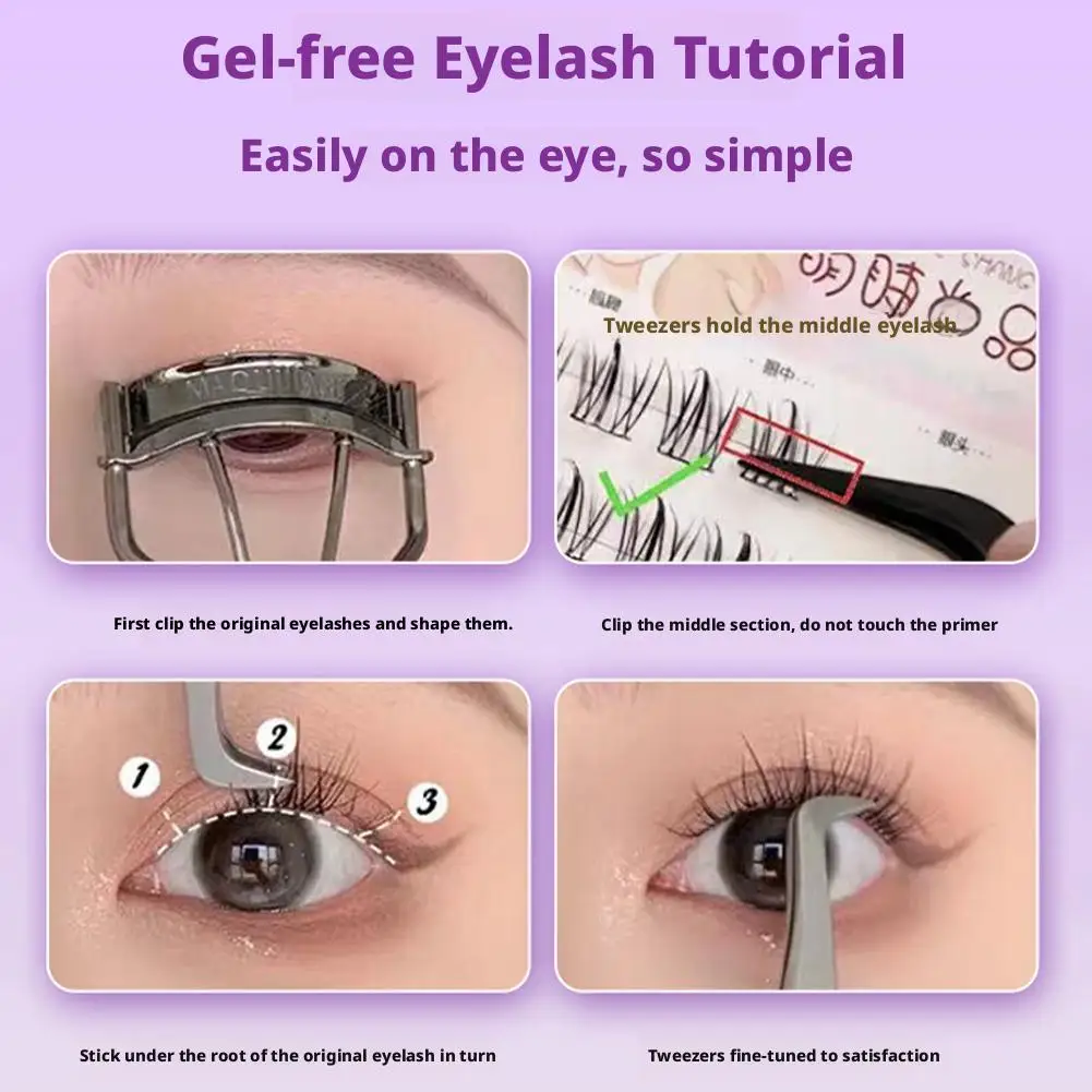Self-adhesive Glue-free False Eyelashes - Winged Fluffy Natural Thick, Solves Glue Mess & Hard Application, Reusable, Enlarges