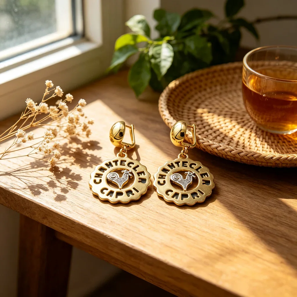 New Two Tone Rooster Drop Earrings for Women, Openwork Charm Earrings with Crystal, Vintage Italian Jewelry