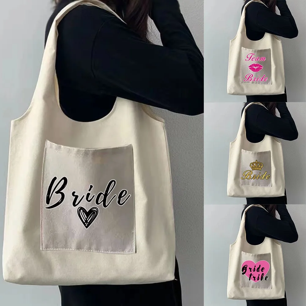 Women's Shopping Bag Travel Portable Messenger One-shoulder Canvas Vest Bag Washable Printing Side Pocket Sundries Storage Bags