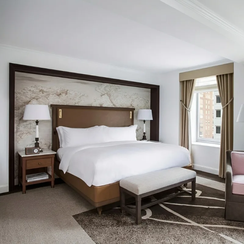 Elegant Luxury Modular Hotel Furniture Set High End Modern Hotel Bedroom Suite with King Size Bed Desk and Luggage Rack