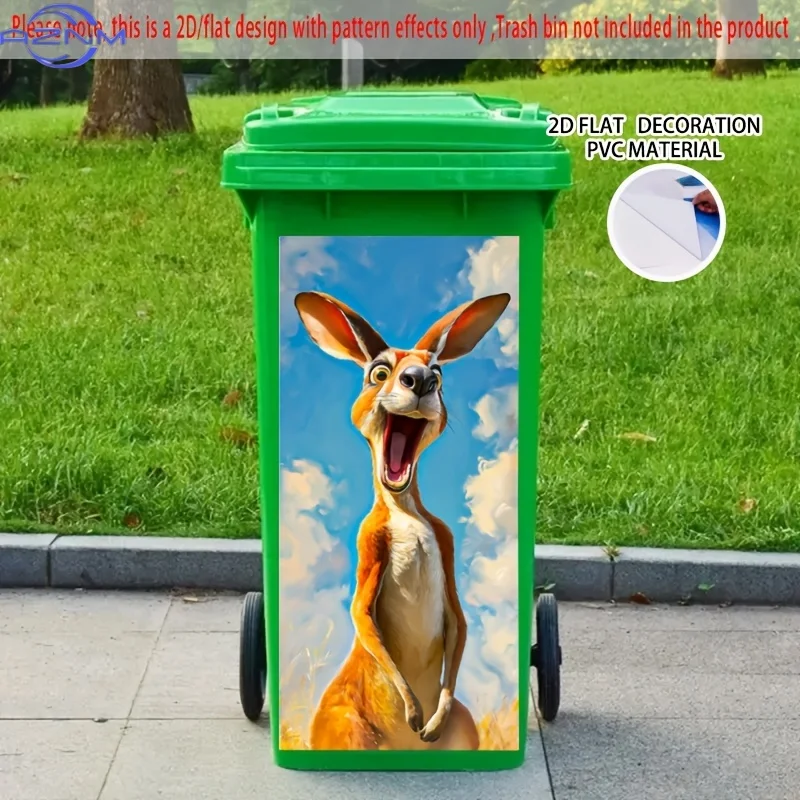 Cartoon Kangaroo Self-Adhesive Dustbin Stickers, PVC Trash Can Decorative Stickers, Wheelie Bin Stickers,  Suitable for Garden view 5