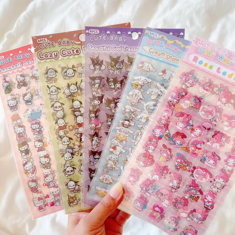 4Pcs Sanrio Kawaii Hello Kitty Stickers Kuromi My Melody Cinnamoroll Pochacco Children Waterproof Decorate Stickers Girl Gift