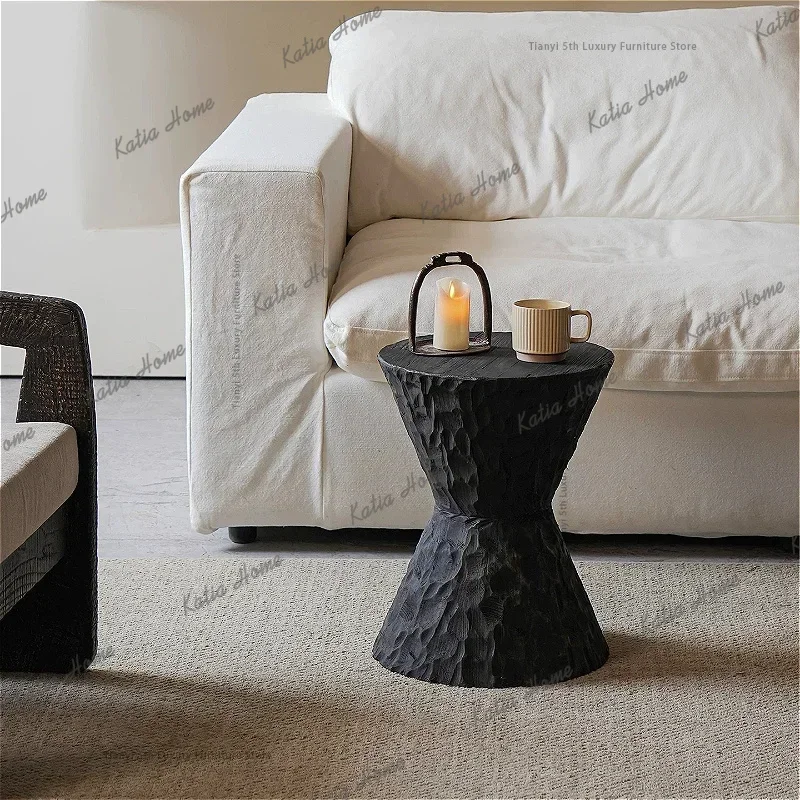 ld Nordic Wabi Sabi Style Solid Wood Hand Hammered Funnel Side Table Sofa Corner Table Wooden Stool Low Stool