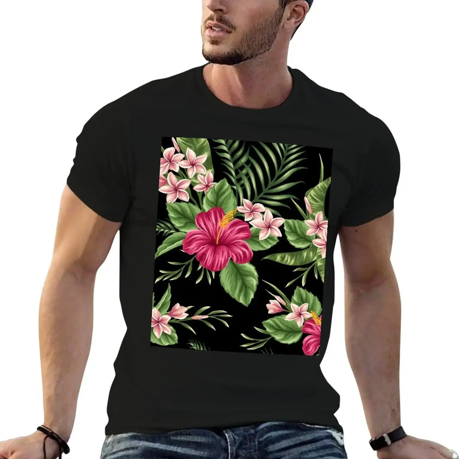 

Tropical Flowers T-Shirt tops man clothes summer tops Aesthetic clothing men clothing