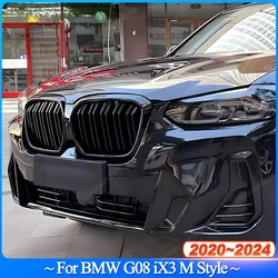 Gloss Black For BMW G08 iX3 M Style 2020 2021 2022 2023 2024 Front Bumper Kidney Grille Racing Grills Double Line Bodykit Tuning