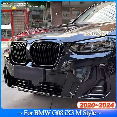 BMW G08 iX3 M 스타일 용 글로스 블랙 2020 2021 2022 2023 2024 앞 범퍼 신장 그릴 레이싱 그릴 더블 라인 바디 키트 튜닝