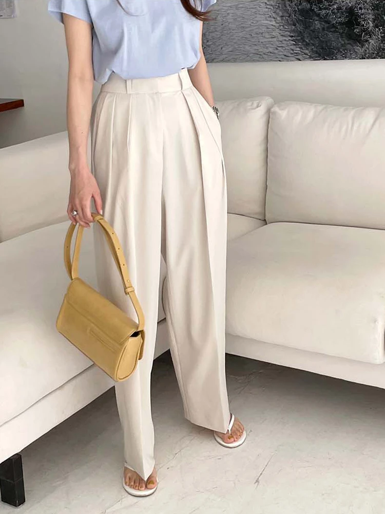 CHEERART Korean Fashion Summer 2022 High Waist Pants Women Loose Trousers Beige Blue Baggy Harem Pants Bottoms Clothing