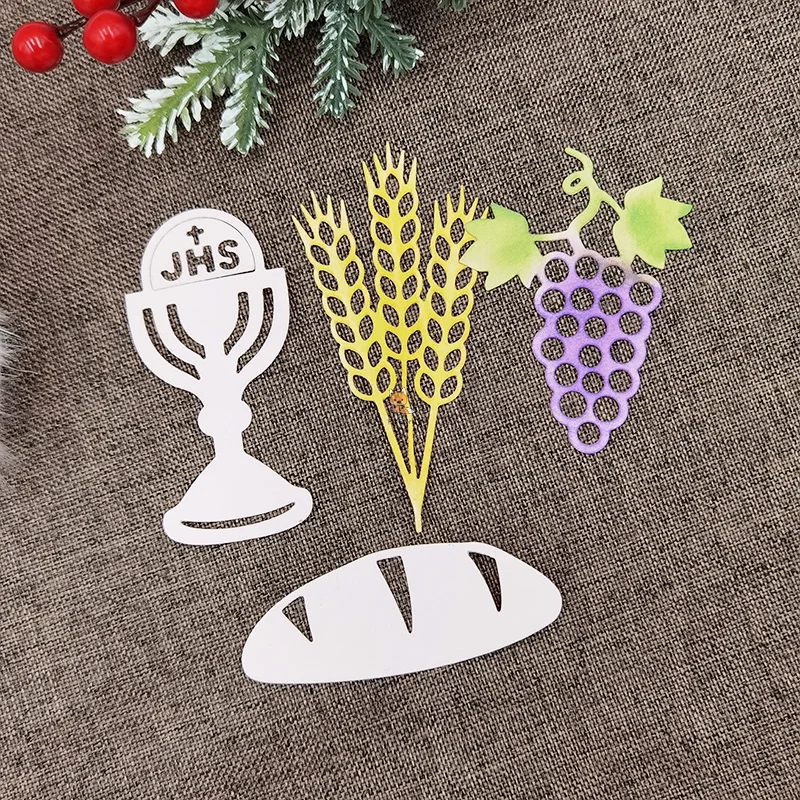 Holy Grail Grapes Bread Wheat Metal Die Cutters for Scrapbooking Tools Cutting Dies Cut Template Blade Punch Stencils Embossing