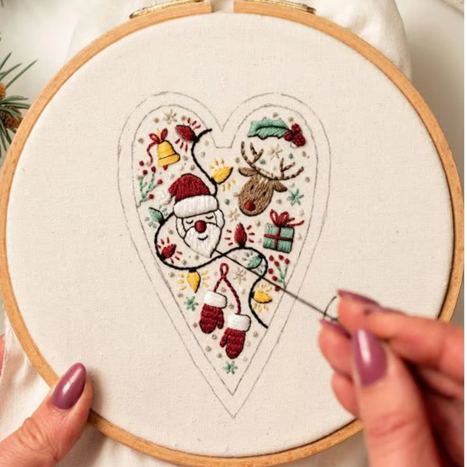 

8Pcs DIY Heart Embroidery Christmas Cross Stitch Kit with Needles Heart Christmas Embroidery Kit Heart Cross Stitch Kit