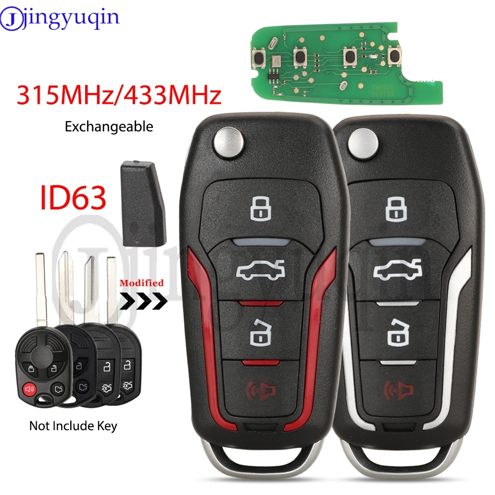 jingyuqin OUCD6000022 CWTWB1U793 315/433MHz 4D63 Modified Remote Key For Ford Escape Focus C-Max Transit F250 F350 F450 F550