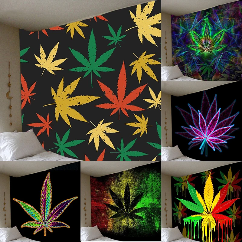 Boho Decor Home  Trippy Weed Leaf Tapestry Hippie  Murale Chambre Room  Wall