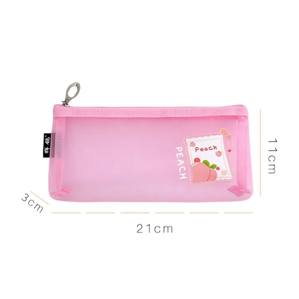 Simple Cute Mesh Pencil Case Cartoon Creative Stationery Storage Bag Breathable Nylon Mesh Cosmetic Storage Bag Student